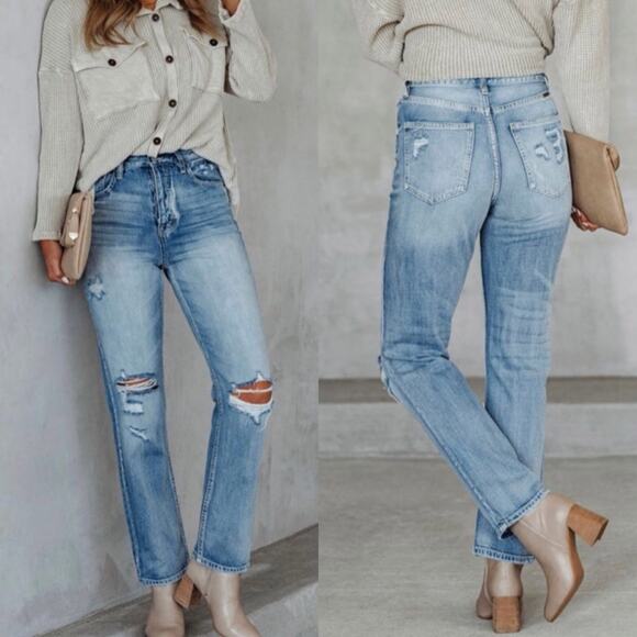 KanCan Jinx Ultra High Rise 90's Boyfriend Distressed Jeans Light Wash Size 9/28 - Picture 2 of 16